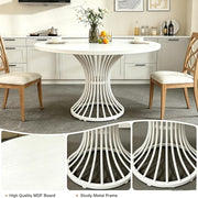 120CM Round Dining Table White Modern Circle Kitchen Dinner Table for 4-6 People