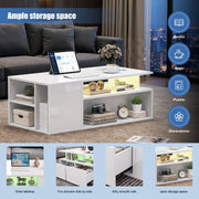 Led High Gloss Coffee Table With 2 Push Latch Open Drawers, Modern Centre Wlavvc