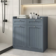COSTWAY Double Tilt-Out Laundry Hamper Cabinet with 2 Drawers-Grey