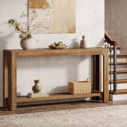 63 Inch Entryway Console Table, 2-Tier Farmhouse Narrow Sofa Table Behind Couch