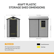 8x6 6x6 5x3 Plastic Garden Shed with Floor Window Lockable Door Wood Grain Grey