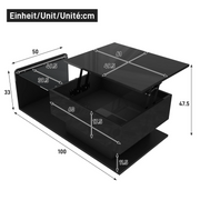 Black Lift Top Coffee !SALE! Table LED Lights Hidden Storage High Gloss Modern