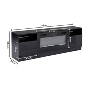 Black 70inch TV Stand Unit Cabinet with Electric Fireplace & 12 Colour LED Light