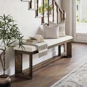 63-Inch Modern Solid Wood Entryway Bench with Upholstered Cushion for Hallway