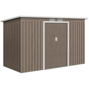 9 x 4FT Metal Garden Storage Shed w/ 2 Door, Light Grey Wood Grain