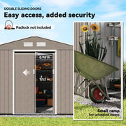 9 x 6FT Galvanised Garden Storage Shed with Sliding Door, Brown