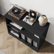 Farmhouse Record Player Stand Wooden Turntable Cabinet w/ 6 Vinyl Storage Cubes
