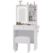 Dressing Table with LED Lights Mirror 2 Drawers Vanity Makeup Desk with Stool