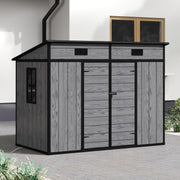 4x8ft Plastic Garden Shed Outdoor Tool Storage House with Floor & Lockable Doors