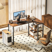 L-Shaped Computer Desk Study Workstation with 2 Shelves Refurbished