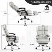 Office Desk Chair Ergonomic Padded Reclining Chair w/ Footrest-White