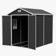 8x6 6x6 5x3 Plastic Garden Shed with Floor Window Lockable Door Wood Grain Grey