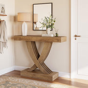 110cm Farmhouse Console Table Narrow Entryway Table with X-Frame Rustic Brown