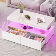 Coffee Table with LED High Gloss White Coffee Table Rectangular Centre 2 Drawers