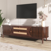 TV Stand Cabinet !SALE! Rattan 2 Doors 2 Drawers Storage Unit Walnut Brown