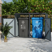 Triple Wheelie Bin Storage Metal Store Cover Garden Rubbish Dustbin 3 Shed House