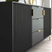 TV Unit Sideboard TV Stand Cabinet Cupboard Storage Unit Black Loft Retro 140cm