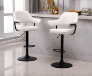 2 X PLUSH WHITE BAR STOOLS, GAS LIFT, BREAKFAST KITCHEN BAR PADDED ARMS & BACK