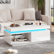 Led Coffee Table With 2 Drawer Storage, High Gloss Coffee Table For Living Room