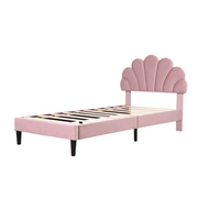 3FT Single Velvet Bed Frame with Adjustable Petal Headboard Easy Assembly Pink