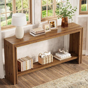 63 Inch Solid Wood Console Table Modern Narrow Entryway Table with Storage Shelf