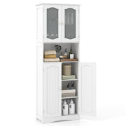 Tall Bathroom White Storage Cabinet Tempered Glass Door Pantry Cabinet
