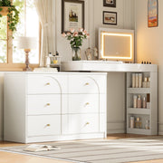L Shaped Vanity Desk LED Flip Mirror 7 Drawers Dressing Table Bedroom Furniture