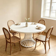 120CM Round Dining Table White Modern Circle Kitchen Dinner Table for 4-6 People