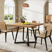 Square Dining Table for 4, 80cm Industrial Kitchen Dinner Table with Metal Base
