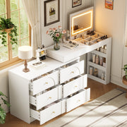L Shaped Vanity Desk LED Flip Mirror 7 Drawers Dressing Table Bedroom Furniture