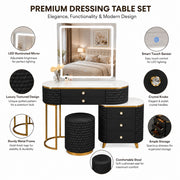 Dressing Table Set with LED Mirror Storage Cabinet Makeup Vanity Cushioned Stool