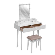 Dressing Table Vanity Set Makeup Desk w/ LED Light Mirror with 4 Drawers Bedroom