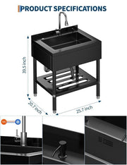 Stainless Steel Utility Sink 304 Bowl Wash Station Kitchen Garage, Garden, Outdo