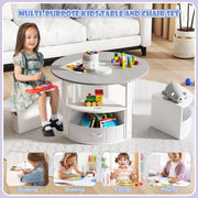 Kids Activity Table and Chair Set with 4 Fabric Drawers-Grey