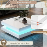 Led Coffee Table With 2 Drawer Storage, High Gloss Coffee Table For Living Room