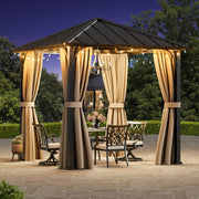 2.5x2.5m Hardtop Gazebo Galvanized Steel Roof w/ Detachable Curtains for Deck