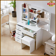 Dressing Table With Led Light, Drawers Vanity Makeup Sliding Mirror Desk Stool