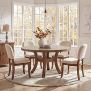 Round Solid Wood Dining Table 120cm Farmhouse Circle Kitchen Table for 6 Person