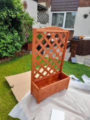 Outdoor Tall Wooden Garden Planter with Trellis Climbing Frame Raised Bed Decor