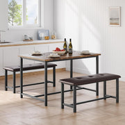 Kitchen Dining Table Set 3 Piece with 2 Upholstered Benches Space Saving Design