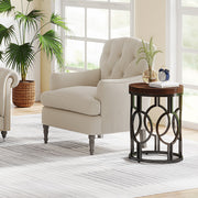 Round End Table, Industrial Side Table with Metal Hollow Frame for Living Room
