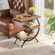 C-Shaped End Table Modern 3-Tier Narrow Side Table with Storage for Living Room