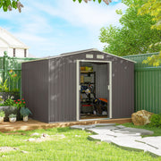 9 x 6FT Galvanised Garden Storage Shed with Sliding Door, Grey
