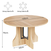 Round Dining Table for 4-6 People 120cm Circle Kitchen Table for Home Kitchen