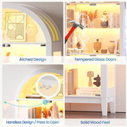 Arched Display Cabinet with Glass Doors RGB LED Lights Collectibles Human Sensor
