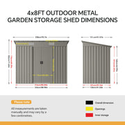 8 x 4ft Metal Shed Garden Outdoor Storage Tool Shed Galvanised w/ Foundation Kit