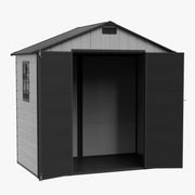 8x4FT Plastic Garden Shed with Floor Window Lockable Door Smoky Grey Wood Grain