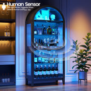 Glass Display Cabinet with RGB Lights, 5-tier Arched Curio cabinet for Models