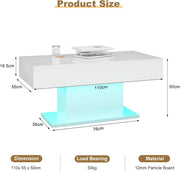 High Gloss LED Coffee Table Cocktail Center Table Modern Living Room Rectangle