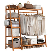 Heavy Duty Wooden Clothes Rail Rack Garment Hanging Stand Corner Open Wardrobe
